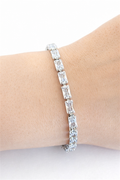 Gümüş Renk 14K Altın Kaplama Taşlı Cm Bileklik