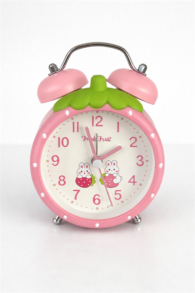 Açık Pembe Renk Mini Dekoratif Işıklı Alarmlı Yuvarlak Masa Saati