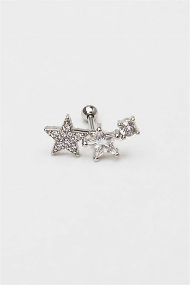 Gümüş   Renk  Yıldız Figürlü  Taşlı Cerrahi Çelik Tragus/Kıkırdak Küpe/Piercing (Tek)