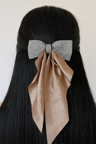 Bej Renk Taş Detaylı Kurdele Otomat Toka