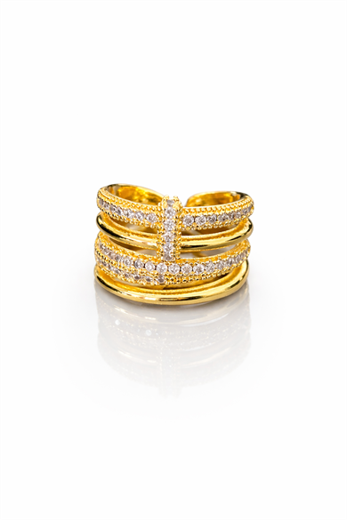 Altın Renk Taş Detaylı Ayarlanabilir Yüzük