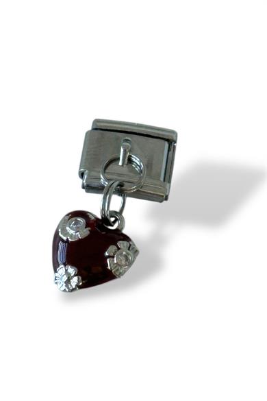 Gümüş Renk Kalp Figürlü Taş Detaylı Çelik Nomination Charm (Tek)