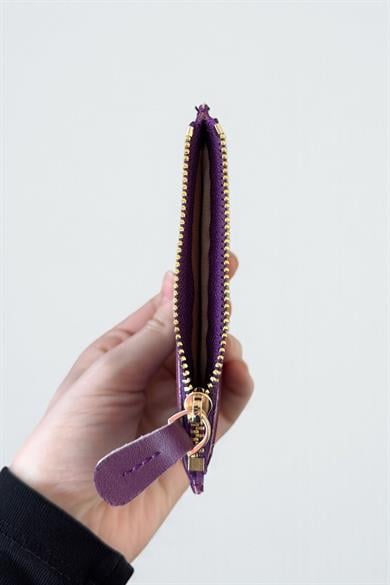 Mor Renk Deri Kadın Cüzdan/ Kartlık