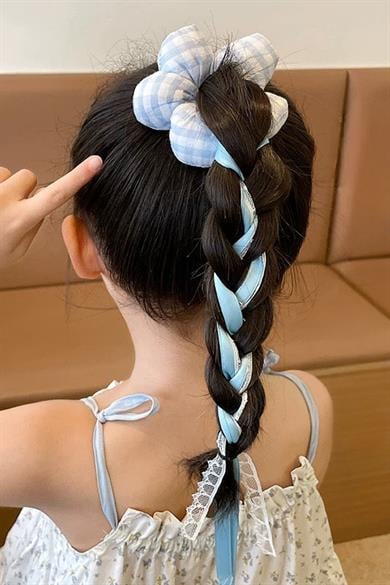 Mavi Renk Papatya Figürlü Kurdele Detaylı Simit Toka