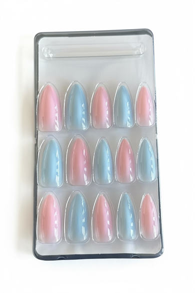 24lü Pembe Ve Mavi Renk Takma Tırnak Set (Yapıştırıcılı)