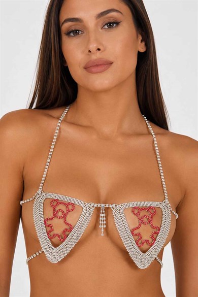Gümüş Renk Ayıcık Figürlü Taş Detaylı Bikini Üstü /Bralet /Vücut Aksesuarı
