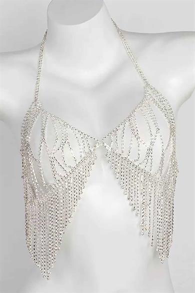 Gümüş Renk Taş Detaylı Bikini Üstü /Bralet /Vücut Aksesuarı