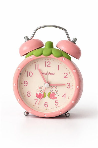 Pembe Renk Mini Dekoratif Işıklı Alarmlı Yuvarlak Masa Saati