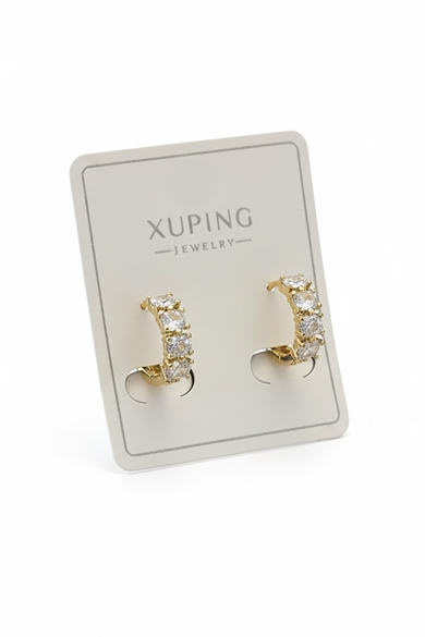 Altın Renk Taş Detaylı Çelik Xupıng Küpe (Çift)