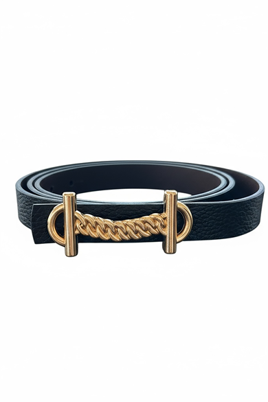 Altın Renk Deri Detaylı Kadın Kemer