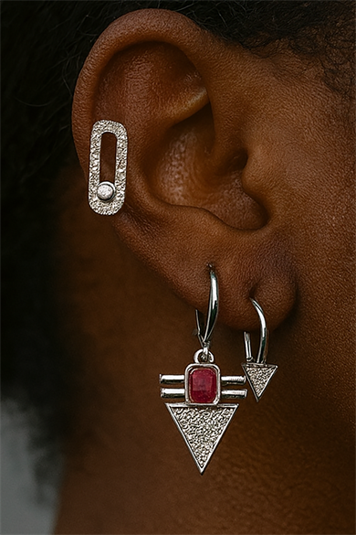 Gümüş Renk Taş Detaylı VİP 3lü YSX Küpe Set