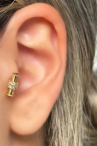 Altın Renk Taş Detaylı Çelik Tragus/Kıkırdak Küpe/Piercing (Tek)