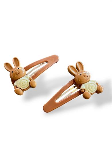 Kahverengi Tavşan Figürlü Yan Toka Ve Lastik Toka Set