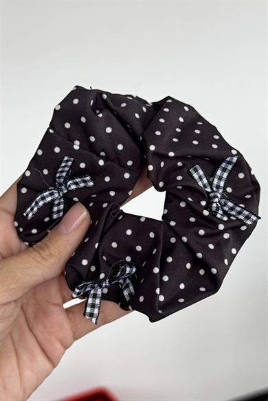 Siyah Renk Beyaz Renk Kurdele Ve Puantiye Figürlü Simit Toka