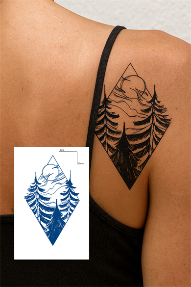 Ağaç Figürlü 12 Saat Sonra Kararan Geçici Dövme Tattoo