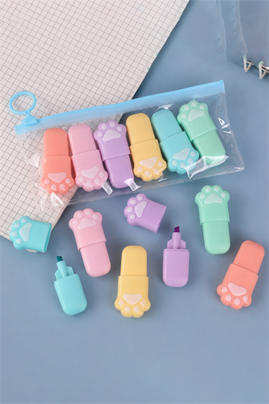 Karışık Renk 6lı Pati Figürlü Fosforlu Kalem Set