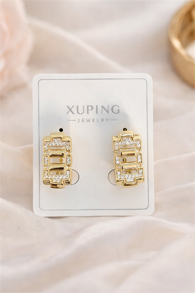 Altın Renk Taş Detaylı Çelik Xupıng Küpe (Çift)