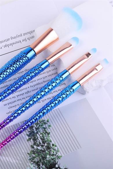 4lü Mavi Ve Pembe Renk Balık Kuyruğu Figürlü Makyaj Fırçası Set