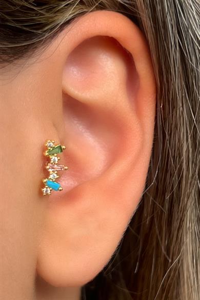 Altın Renk Taş Detaylı Çelik Tragus/Kıkırdak Küpe/Piercing (Tek)