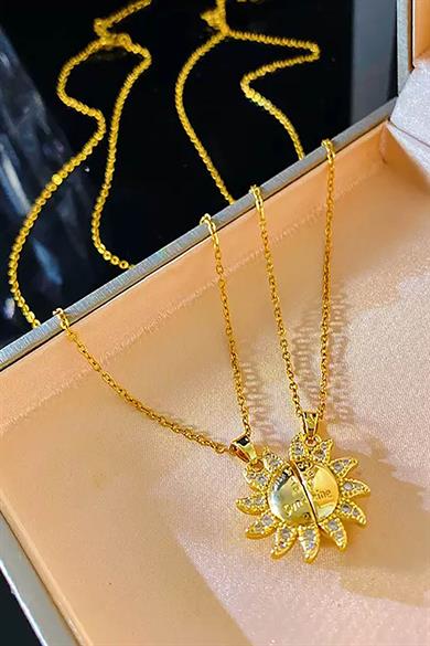 Altı Renk Güneş Figürlü İkili Çelik Çift/ Best Friend Kolyesi