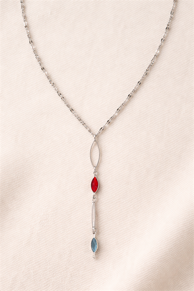 Gümüş Renk Taş Detaylı Çelik Y Kolye