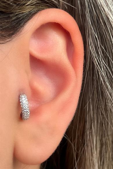 Gümüş Renk Taş Detaylı Çelik Halka Tragus/Kıkırdak Küpe/Piercing (Tek)
