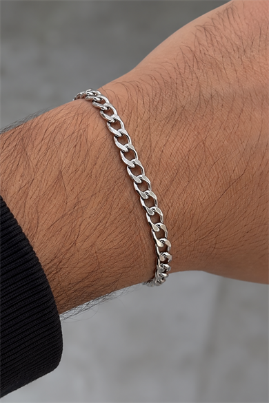 Gümüş Renk Zincir Çelik Bileklik (Unisex)