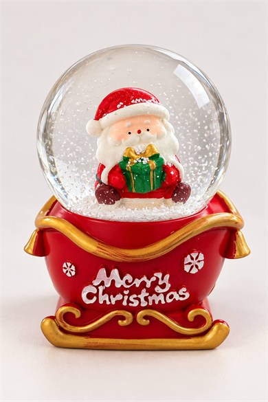 Kırmızı Renk Noel Baba Figürlü Işıklı Küçük  Kar Küresi