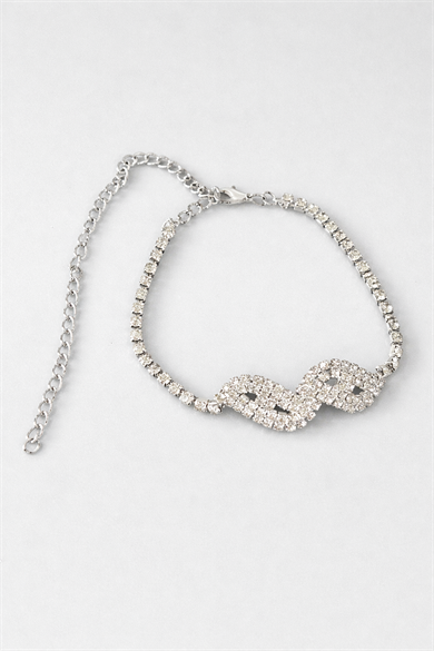 Gümüş Renk Taş Detaylı Tasarım Halhal