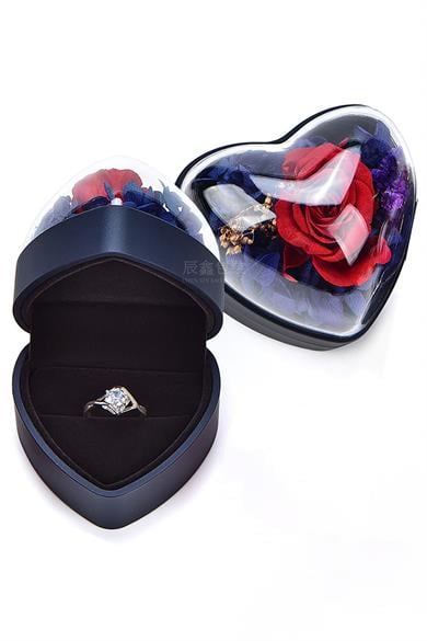 Mavi Renk Gül Detaylı Yüzük Kolye Kutusu