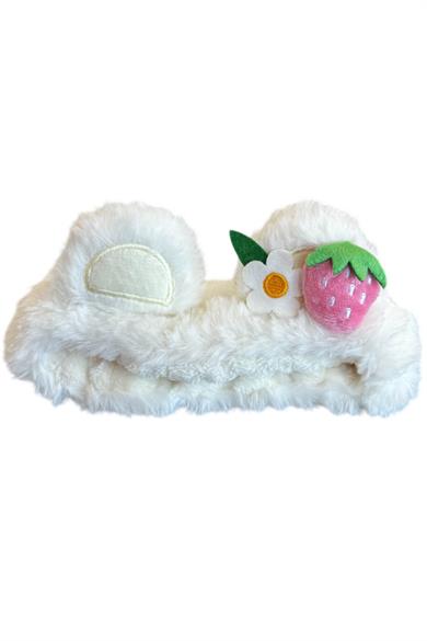 Beyaz Renk Çilek Figürlü Peluş Saç Bandı
