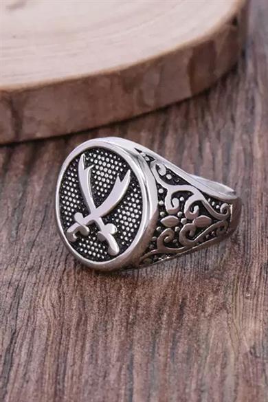 Gümüş Renk Kılıç Figürlü Ayarlanabilir Çelik Erkek Yüzük