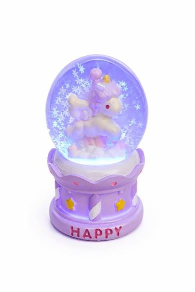 Mor Renk Unicorn Işıklı Küçük Kar Küresi