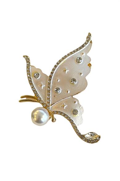 Kelebek Figürlü Taşlı Broş
