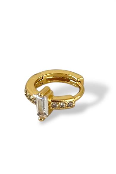 Altın Renk Taş Detaylı Çelik Halka Tragus/Kıkırdak Küpe/Piercing (Tek)