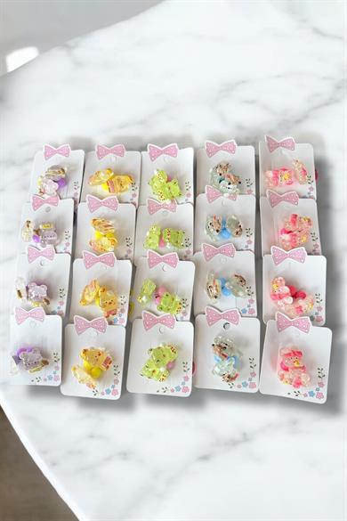 20li Karışık Renk Hayvan Figürlü Lastik Toka Set