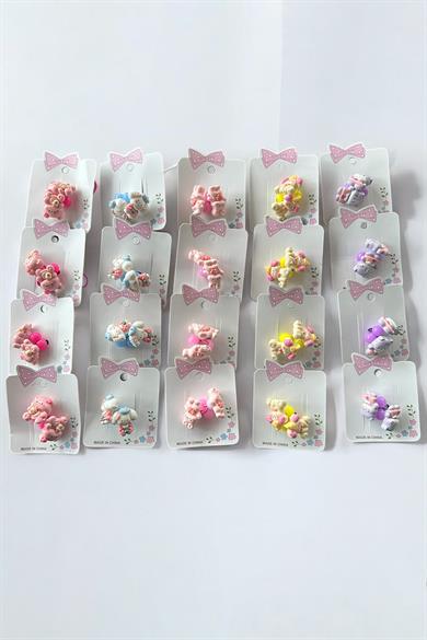 20li Karışık Renk Hayvan Figürlü Lastik Toka Set