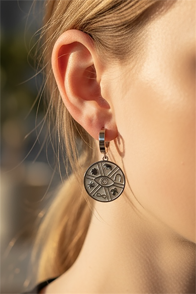 Gümüş Renk Göz Figürlü Çelik Küpe (Çift)