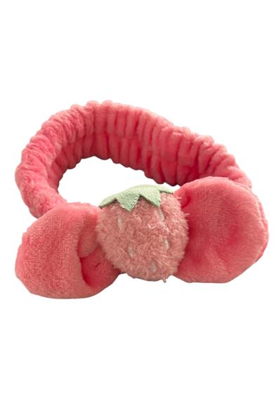 Fuşya Renk Çilek Figürlü Peluş Saç Bandı