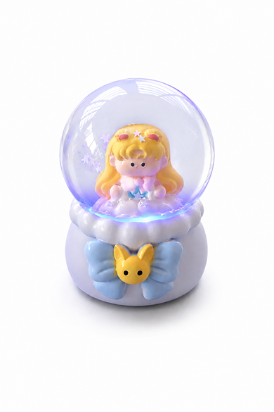 Sarı Renk Kız Figürlü Işıklı Mini Küre