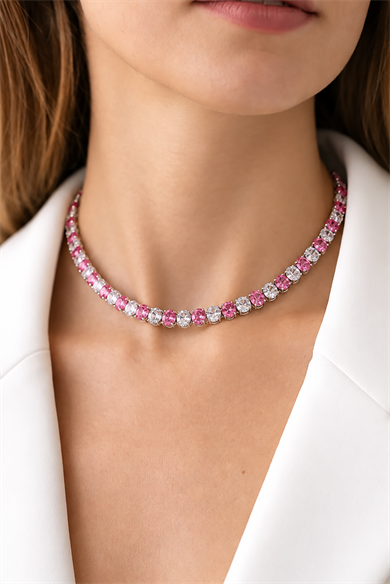 Gümüş Renk Taşlı Choker Kolye