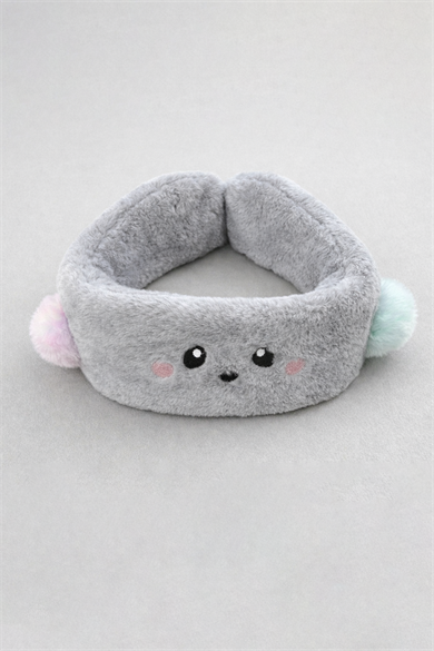 Gri Renk Ayıcık Figürlü Peluş Kulaklık