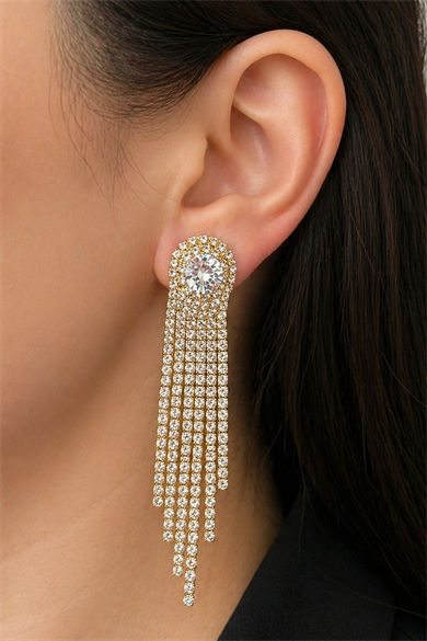 Altın Renk Taş Detaylı Abiye Küpe (Çift)