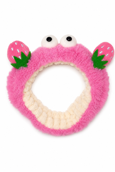 Pembe  Renk Çilek Ve Göz  Figürlü Peluş Saç Bandı