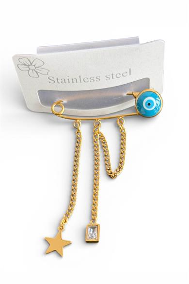 Altın Renk Nazar Boncuk Figürlü Kilitli İğne