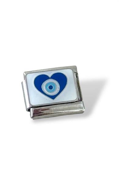 Gümüş Renk Nazar Boncuk Figürlü Çelik Nomination Charm (Tek)