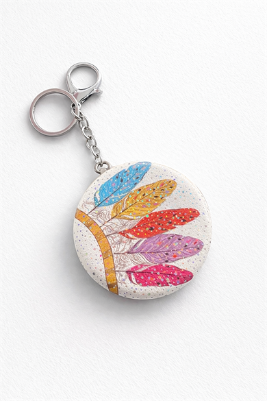 Karışık Renk Tüy Figürlü Cep Aynası