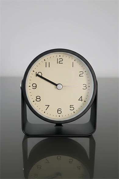 Siyah Renk Mini Dekoratif Alarmlı Yuvarlak Masa Saati