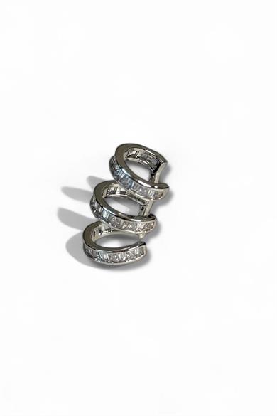 Gümüş Renk Taş Detaylı Üçlü Görünümlü Ear Cuff (Tek)
