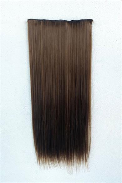 Isıya Dayanıklı Yarımay Çıt Çıt Saç - SH6D- Fındık Kahve - Düz - 60 Cm - 110 Gr (Pınar)